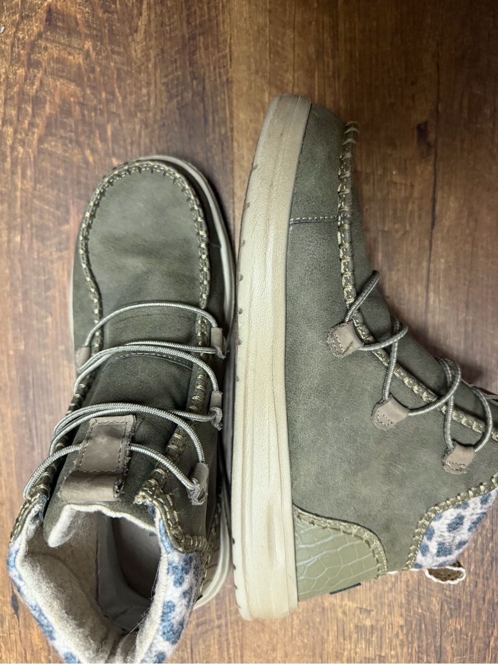 Womens Olive Green Suede Hey Dude Winter Boots - Picture 3 of 5